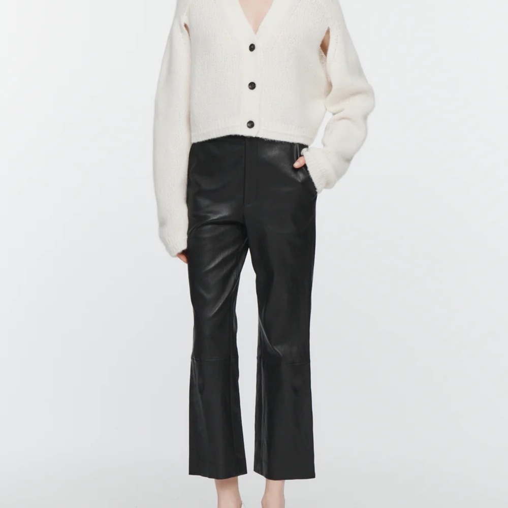 Maria McManus 100% Lamb Skin High Waist Crop French Leather Trouser Pants, 8